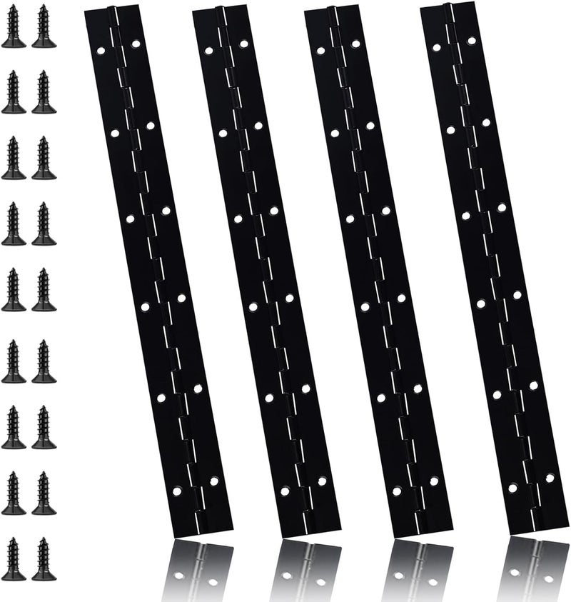GRRONZEE 4PCS Black Piano Hinge 12 Inch Heavy Duty Stainless Steel Continuous Hinges with Mounting Screws for Boat Cabinets Storage Box, 0.04" Leaf Thickness 1.2" Open Width - Image 1